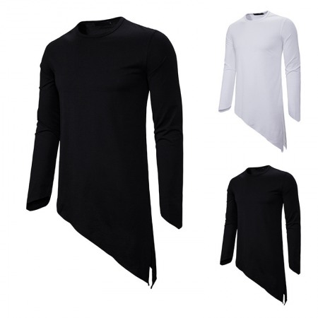 Men's Long-Sleeved T-Shirt Irregular Hem Pointed Casual T-Shirts